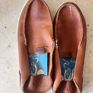 OluKai Men's Tan Leather Slip-Ons